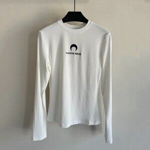 Marine Serre Crescent Moon Long Sleeve T-Shirt White